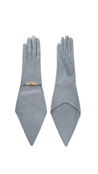 Product photo - ASYMMECTRICAL CUT LEATHER GLOVES GREY